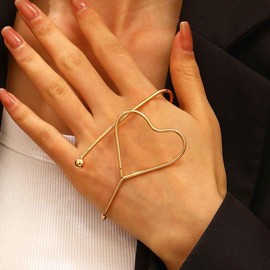 TseenYi Heart Cuff Hand Palm Bracelet Gold Heart Cuff Bracelet Statement Metal Heart Love Hand Bracelet Open Bangle Adjustable Wrap Bracelet Hand Palm Cuff Bangle Bracelet