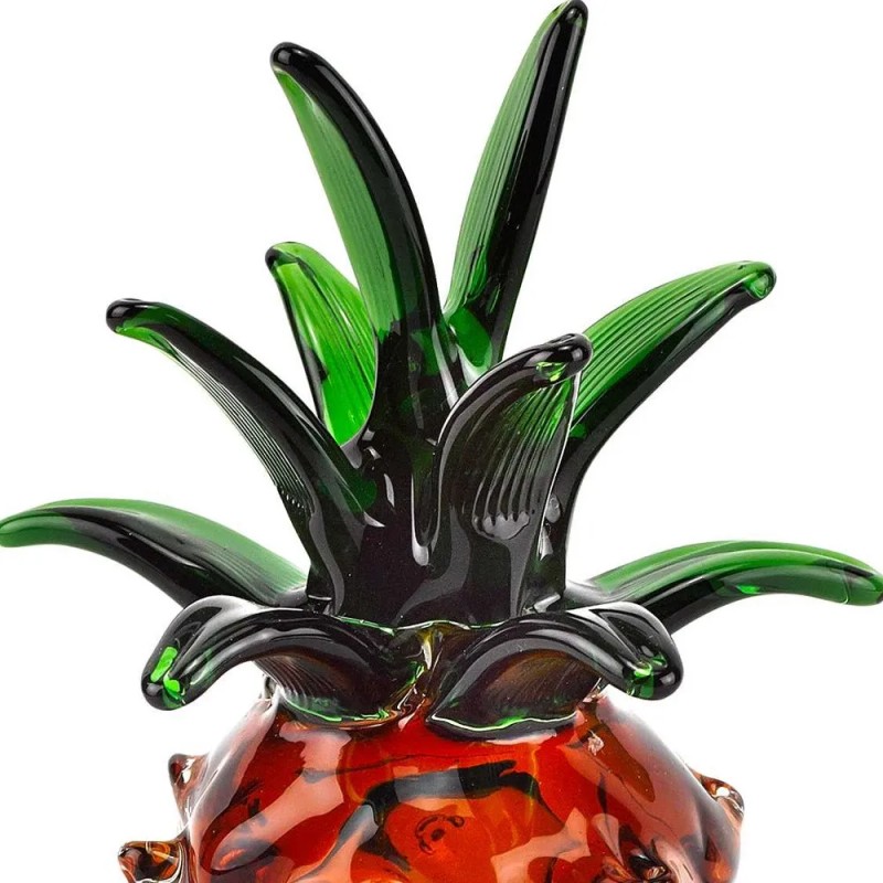 Homeroots 9" Orange Murano Glass Pineapple Statue Tabletop Sculpture