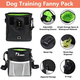 BARKIE Dog Training Kit - Treat Pouch, Pet Training Fanny Pack, 2 Puppy Training Clickers, Ultrasonic Silent Whistle, 2-in-1 Whistle Clicker, Clicker Training Guide Booklet, Dog Poop Bag (Black)