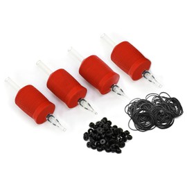 BEZTAT 30mm (6/5" Inch) Ultra Premium Clear Disposable Tubes w/Red Soft Silicone Grip- 15 Pack, Diamond Tip (3DT)