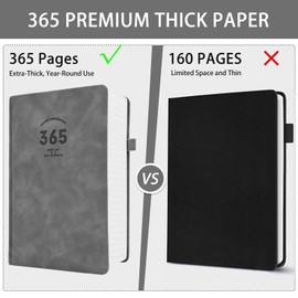 UIRIO EXTRA THICK Notebooks and Journals - College Ruled Notebooks for School - 365 Numbered Pages Year-Round Use - 100 GSM Premium Lined Paper Daily Journals for Women, Men, Work, Writing (Gray, A5)