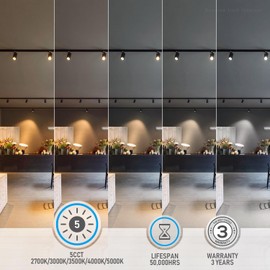 LEONLITE 8-Pack 18W 5CCT LED Track Light Heads H Type, 2700K/3000K/3500K/4000K/5000K Selectable, 45° H Type Track Light Heads, CRI90+, 1530LM Ultra Bright Spotlight Fixtures Dimmable, Matte Black