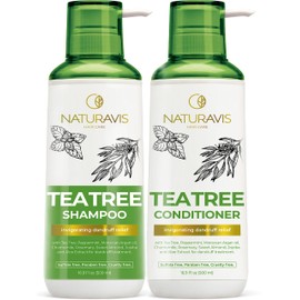 Tea Tree Oil and Mint Shampoo and Conditioner Set - Sulfate and Paraben Free Formula for Women and Men - Enriched with Peppermint to Help with Dandruff and Itchy, Dry Scalp - Color Safe and Hydrating