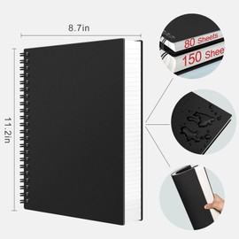 AHGXG Spiral Notebook College Ruled - Spiral Journal Notebook 8.5" x 11" Large A4, 300 Pages Lined Journal, 100GSM Thick Paper, Plastic Hardcover, for Women Men Office School Writing Work, Black