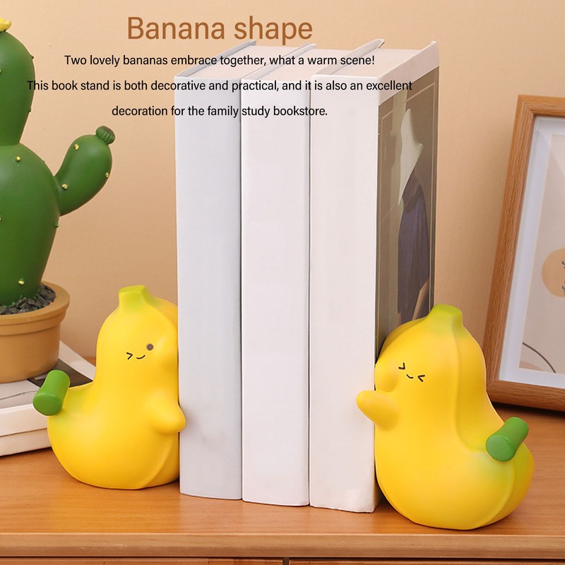 2Pcs Banana Bookend Hugging Bookends Cartoon Resin Bookend Book Stopper
