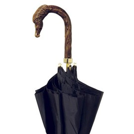 King Products Horsehead Umbrella - Black with Brown Handle - 42 Inch Span - Modern Style - Windproof - Auto Open Button - Umbrellas