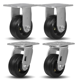 CWfutureparts Caster Wheels 4" x 2" Heavy Duty Industrial Casters,Rubber on Cast Iron Wheels,2 Rigid 2 Swivel Top Plate Casters, Load Capacity 2800 lbs