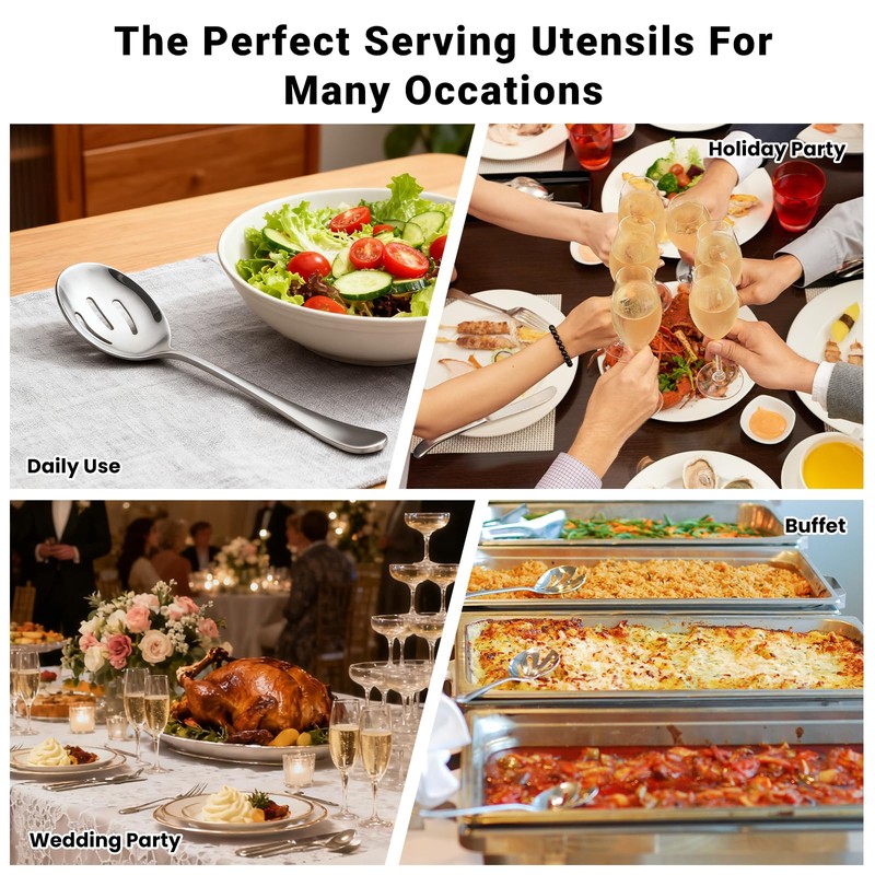 6 Pack Serving Spoons Set with 3 Serving Spoons and