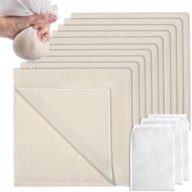 13 Piezas Manta de Cielo, Cheese Cloth y Bolsa de Filtro, Cuajo para Queso Reutilizables 50x50 cm, Para Colar Leche, Hacer Queso, Yogur, Empaquetar Especias, Cerveza, Jugo Sin Semillas