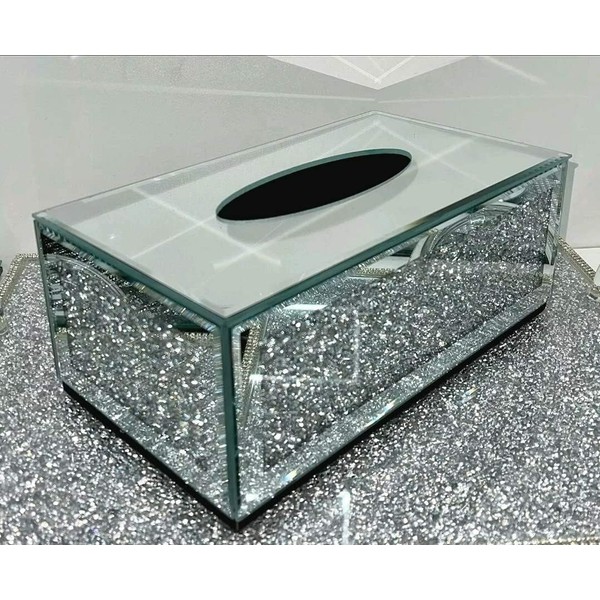 Biznest Sparkle Crystal Crushed Glam TISSUE BOX Holder Mirrored Diamond Diamante (Silver)