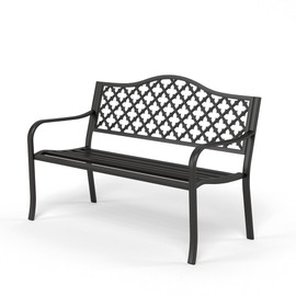 Sophia & William Outdoor Bench, 50 inches Metal Garden Bench, Cast Iron Park Benches for Outside with Floral Backrest and Straight Legs for Porch Yard Lawn Deck,Black