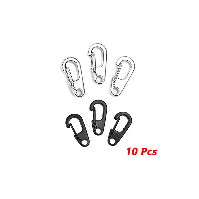 10 PCS Stainless Steel Carabiner Clip Spring-Snap Hook, Black/Silver Heavy