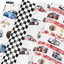 Mpanwen Race Car Wrapping Paper for Boys Kids, 8 Sheets Large Racing Gift Wrap Racecar Wrapping Paper for Christmas Birthday Holiday - 27 x 39.5 Inches Per Sheet