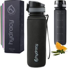 Hydracy Botella de agua con marcador de tiempo, 500 ml, sin BPA, a prueba de fugas y sin sudor, con infusor de frutas, regalo ideal para fitness o deportes y exteriores, color gris espacial