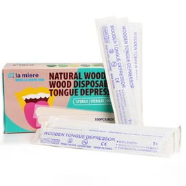 LA MIERE 100P Wood Tongue Depressors Sterile, Large Applicator Sticks, 6" Tongue Depressors Wood Individually Wrapped, Sterile