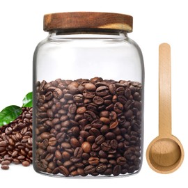 OULOVECO Glass Coffee Storage Jar with Lids Scoop Thicken Glass Coffee Canister Borosilicate Glass Food Containers for Ground Coffee Beans Nut Pasta Sugar Candy Spice Rice Loose Tea