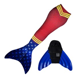 Mermaid Tail and Monofin for Swimming with MER-Shield Tip Protection, Adult Sizes (Super Siren - Blue Monofin, Adult S (JS 4-6))