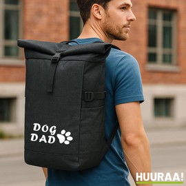 Huuraa Messenger Backpack Dog Dad Tapse Gift 30-44 Litres Black Melange Roll-Top Fairtrade Dog Dad Gift Idea