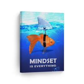 Smile Art Design Mindset is Everything Fish vs Shark in Ocean Motivational Wall Art Canvas Print Inspirational Wall Art Entrepreneur Quote Office Living Room Decor Gift Ready to Hang 36x24