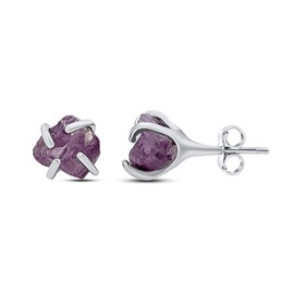Natural raw alexandrite gemstone stud earrings with white gold over 925 sterling silver, 6 to 7mm rough genuine quality birthstone gift for her, Uniquelan Jewelry (alexandrite)