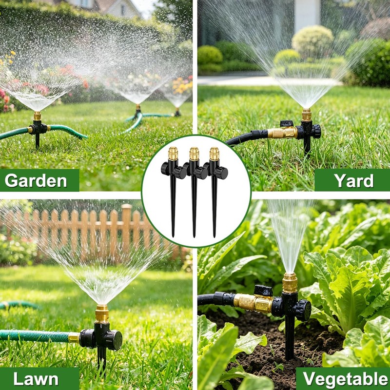 FANHAO 3-Pack Heavy-Duty Metal Lawn Sprinkler with Spike Base, 360°