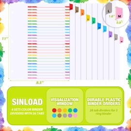 Sinload 6 Set A-Z 26 Tab Dividers for 3 Ring Binders, 8.5 x 11 Inch Alphabet Binder Divider a to Z Divider with Multicolor Alphabetical Tab Alphabetical File Divider for Page Notebook File