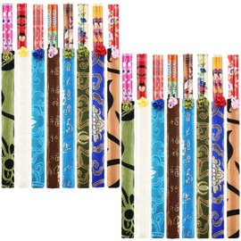 Hotop 20 Pairs Chinese Bamboo Chopsticks Reusable with Elegant Silk Brocade Pouch Multicolored Nonslip Chopstick Gift Set for Asian Dishes Sushi Rice Noodles Chinese