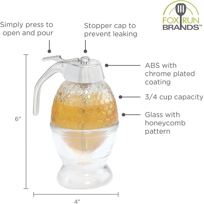 Fox Run Syrup Dispenser Honey, 3.25 x 4 x 6