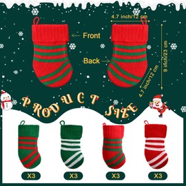 Motionchic 12 Packs Mini Knitted Christmas Stockings 9 inches Hanging Stripe Christmas Stocking Rustic Holiday Goodie Bags Stuffer for Xmas Tree Fireplace Gift Ornaments