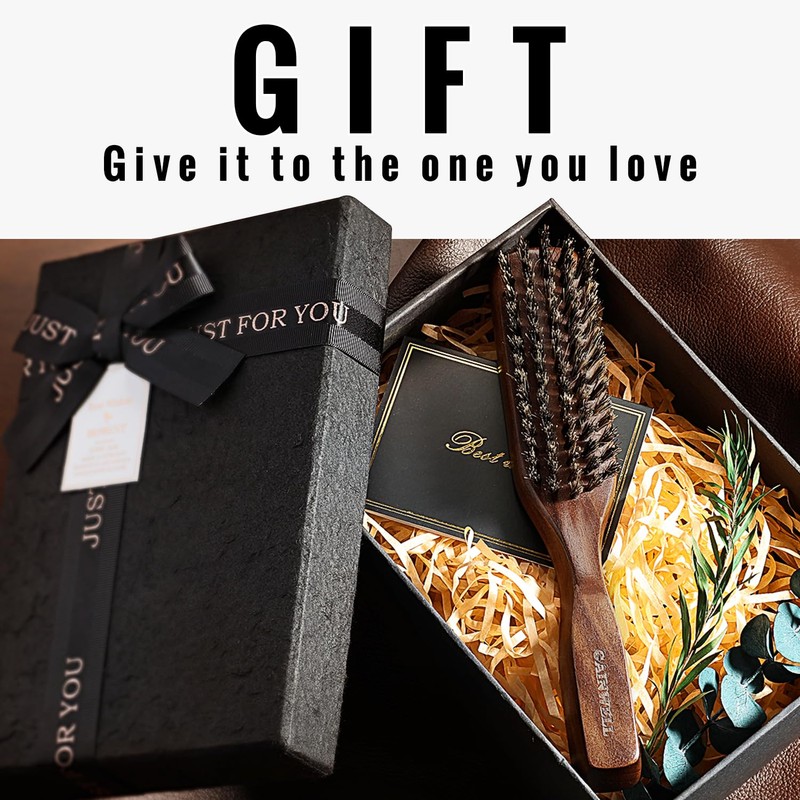 Mens Hair Brush Beard Comb Set, Slick Back Boar Bristle