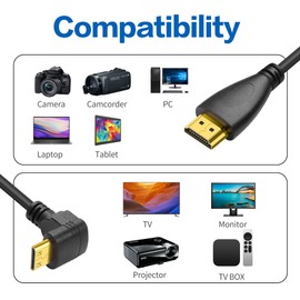 YACSEJAO 90 Degree Mini HDMI Coiled Cable Mini HDMI Male to HDMI Male Stretch Coiled Cable for Cameras, DSLRs, Camcorders, Portable Screens and Monitors (Angle Below)