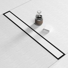 Fibetter Linear Shower Drain 24 Inch Black with Removable 2-in-1 Cover Tile Insert Grate, Rectangle Shower Floor Drain SUS304 Stainless Steel Include Accessories CUPC Certified