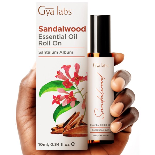 Gya Labs Sandalwood Essential Oils Roll On - 100% Natural Aromatherapy Sandalwood Perfume Oil for Women & Men, Alcohol Free - Perfect Stress Relief Gifts Made with Pure Sandalwood Oil (0.34 Fl Oz)