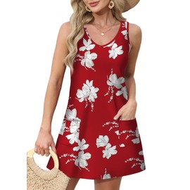 OFEEFAN Red Dresses for Women Summer Fashion Sundresses Beach Vacation Clothes Cruise Outfits Floral 37 XL