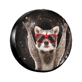 Galaxy Raccoon Spare Tire Cover for Rv Trailer Camper Truck SUV - Cute Raccoon Animal Wheel Protectors Cover Waterproof Fabric for Travel Camping Outdoor,Universal Fit,15 inch