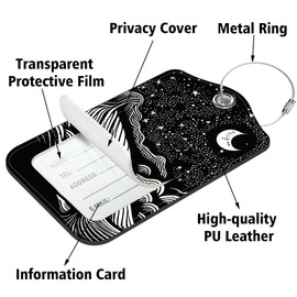 Neidius 2 Pack Luggage Tags for Suitcase,Starry Sky PU Leather Luggage Tags with Privacy Cover Name Address Labels and Steel Ring,Creative Travel Accessories for Men and Women