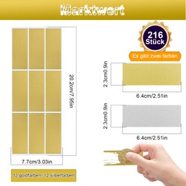 Alethron Pack of 216 Scratch Cards Make Yourself, 65 x 25 mm Scratch Stickers, Scratch Free Stickers, Gold and Silver Scratch Stickers, Make Yourself, Large for Labelling Yourself, for Games, Travel