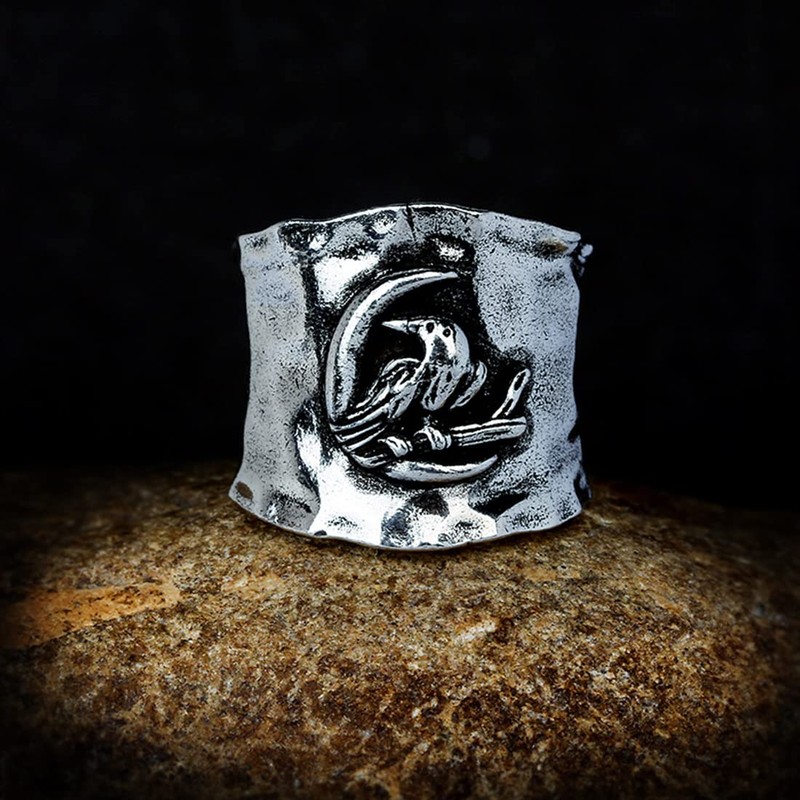 SWBRJ Crescent Moon Bird Wide Chunky Band Ring for Women,Retro