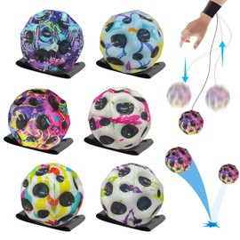 LETTERASHQP Ball with Cord Children's 6 Pieces Jumping Ball with Cord Bouncing Ball Toy Wrist Return Ball Moon Space Ball High Jumping Rubber Ball Wrist Ball for Children Indoor and Outdoor Use