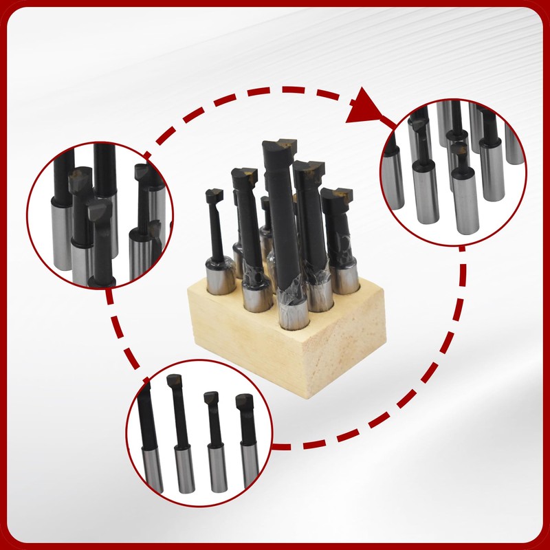 findmall 9 pcs 1/2" Boring Bar Set C6 Carbide Tipped