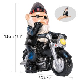 Garden Gnome Motorcycle Gnomes, 13.3 cm x 13 cm Statue, Waterproof Sun Protection, Garden Decoration for the Garden, Decoration for the Patio, Decoration for the Balcony