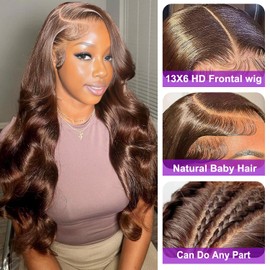 QGVQGV 36 Inch 13x6 Chocolate Brown Lace Front Wig Human Hair 200 Density HD Lace Frontal Wigs Human Hair Pre Plucked With Baby Hair Brown Glueless Lace Frontal Wigs for Women