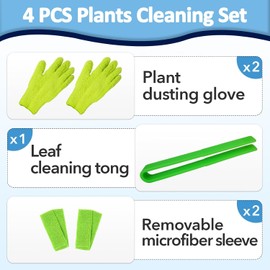 Juego de 4 piezas de limpieza de plantas, incluye 2 guantes de microfibra para polvo de plantas, 1 pinza limpiadora de hojas con 2 fundas de tela separadas, fundas de microfibra reutilizables y