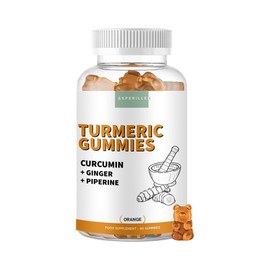 Turmeric Gummy Bears with Ginger and Black Pepper - High Dose with 80% Curcumin and 95% Piperine - Naturally Anti-Inflammatory - Curcuma Gummies Orange Flavour - 60 Units