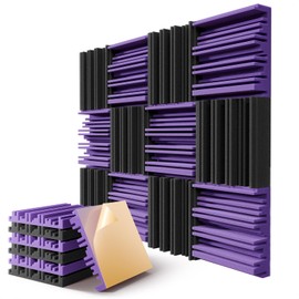 12 Pack Soundproof Wall Panels, 12" x 12" x 2" Acoustic Foam Panels for Walls, Self-Adhesive Soundproofing Panel, High Resilience Sound Absorbing Panels for Home Studios, Offices - Black & Purple