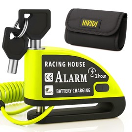 Hiridi Motorradschloss, Alarm, USB, wiederaufladbarer Akku, 110 dB, Bewegungsmelder, wasserdicht, robust, 7 mm, mit Zubehör, 1,5 m Erinnerungskabel, Taschenschloss.