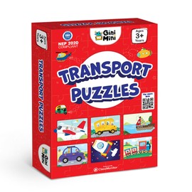 GiniMini Transport Vehicles Jigsaw Puzzle for Kids - Set of 16 | 2-Piece Self-Correcting Puzzles & Toddler for Cognitive Educational Development Fun Learning Game Fine-Motor Skills | Age 3+