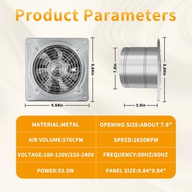 FanGoFast Exhaust Fan Stainless Steel Ventilation Fan with Switch Wall mounted Bathroom fan with check valve for Kitchen, Workshop, Basement (Silver, 8 inch)