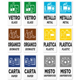 12 Stickers for Waste Separation | Labels in Italian and English for Waste Bin | Format 4 x 7 cm