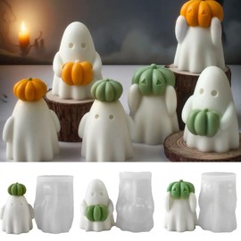 DoDoDoIYia - Juego de 3 moldes de resina de calabaza con forma de fantasma, para hacer velas de Halloween, kit de diversión, bonitos moldes de resina epoxi de silicona para manualidades